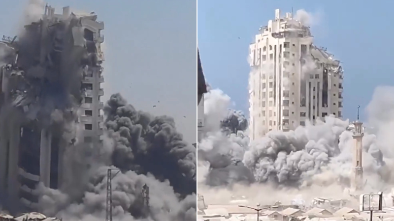Watch: Israel Systematically Flattens High-Rise Buildings in Gaza City