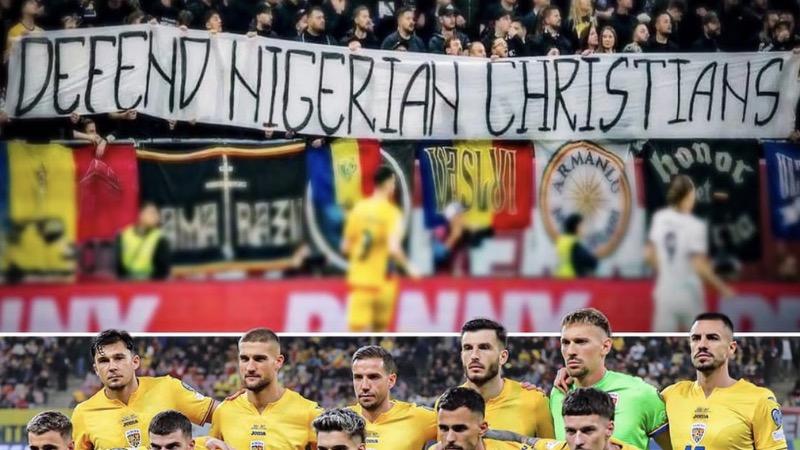 Romanian Soccer Fans Display “Defend Nigerian Christians” Banner At World Cup Qualifier