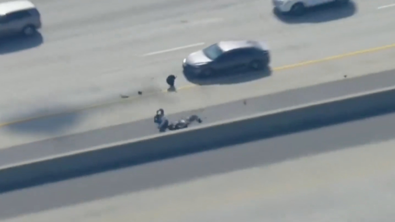 WATCH: Motorcycle Pursuit Ends in Crash as Officer Rams Suspected Cop Killer on California Freeway WATCH: Motorcycle Pursuit Ends in Crash as Officer Rams Suspected Cop Killer on California Freeway