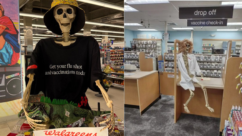 EPIC FAIL! Walgreens, CVS & Other Pharmacies Use Grim Reapers, Skeletons And Poison-Pushing Witches To Push Their Population-Culling Flu & COVID Jabs