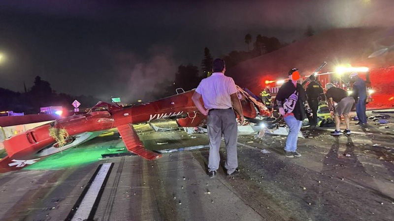 Shock Video: Helicopter Crashes on California Freeway