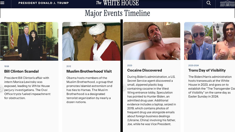 White House Updates ‘Major Events Timeline’ To Feature Clinton-Lewinsky Affair, Obama-Muslim Brotherhood Meeting, Biden Cocaine, Trans Breast Scandals