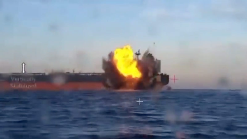 Ukraine Releases Footage Of Kamikaze Drone Boats Striking Russian Shadow-Fleet Tankers