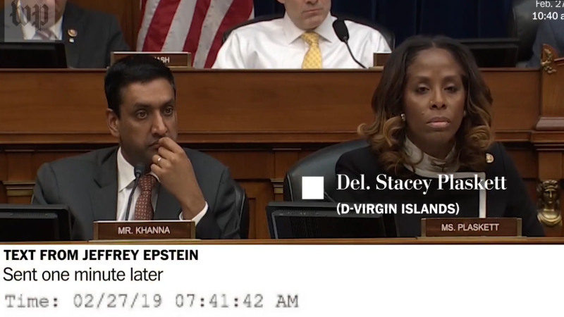 New Epstein Files Reveal Jeffrey Epstein Directly Coached Dem Rep. Plaskett By Texting During Congressional Hearing With Ex-Trump Attorney Cohen