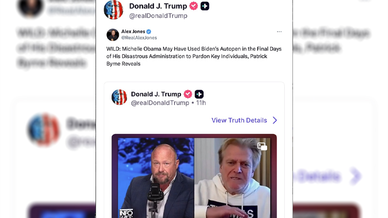 President Trump Posts Infowars Story Revealing Sources Believe Michelle Obama May Have Been Using Autopen In Final Days of Biden Admin
