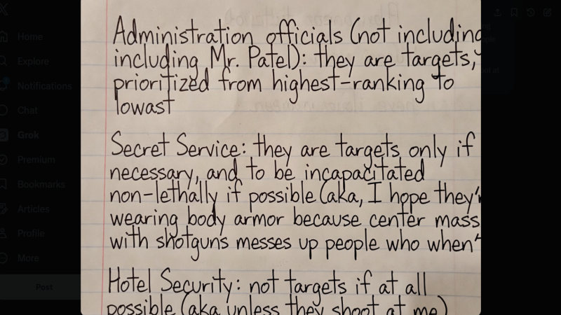 Gunman’s Manifesto Reveals Trump Admin Target List: “Prioritized From Highest-Ranking To Lowest”
